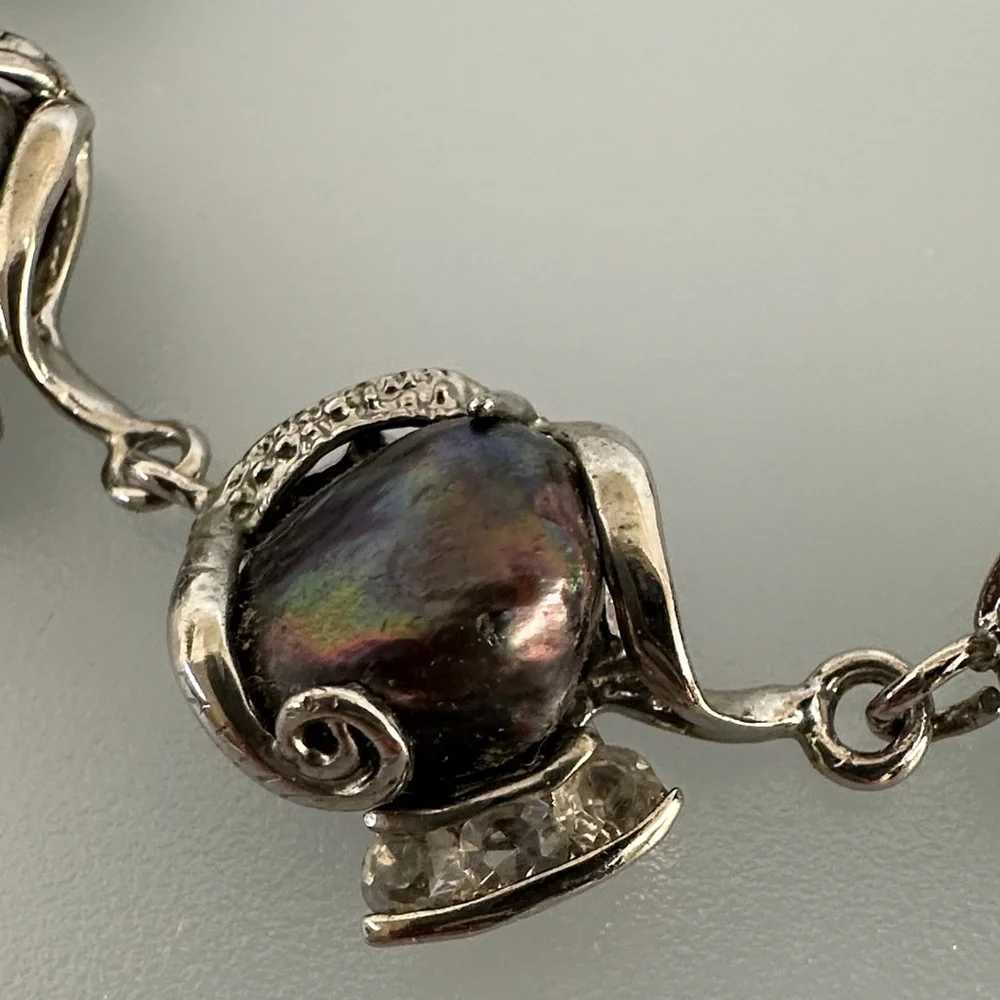 18k Gold Silver and Black Pearls Bracelet​